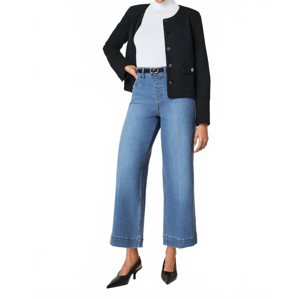 NEW SPANX cropped wide leg crop jeans in stonewashed blue